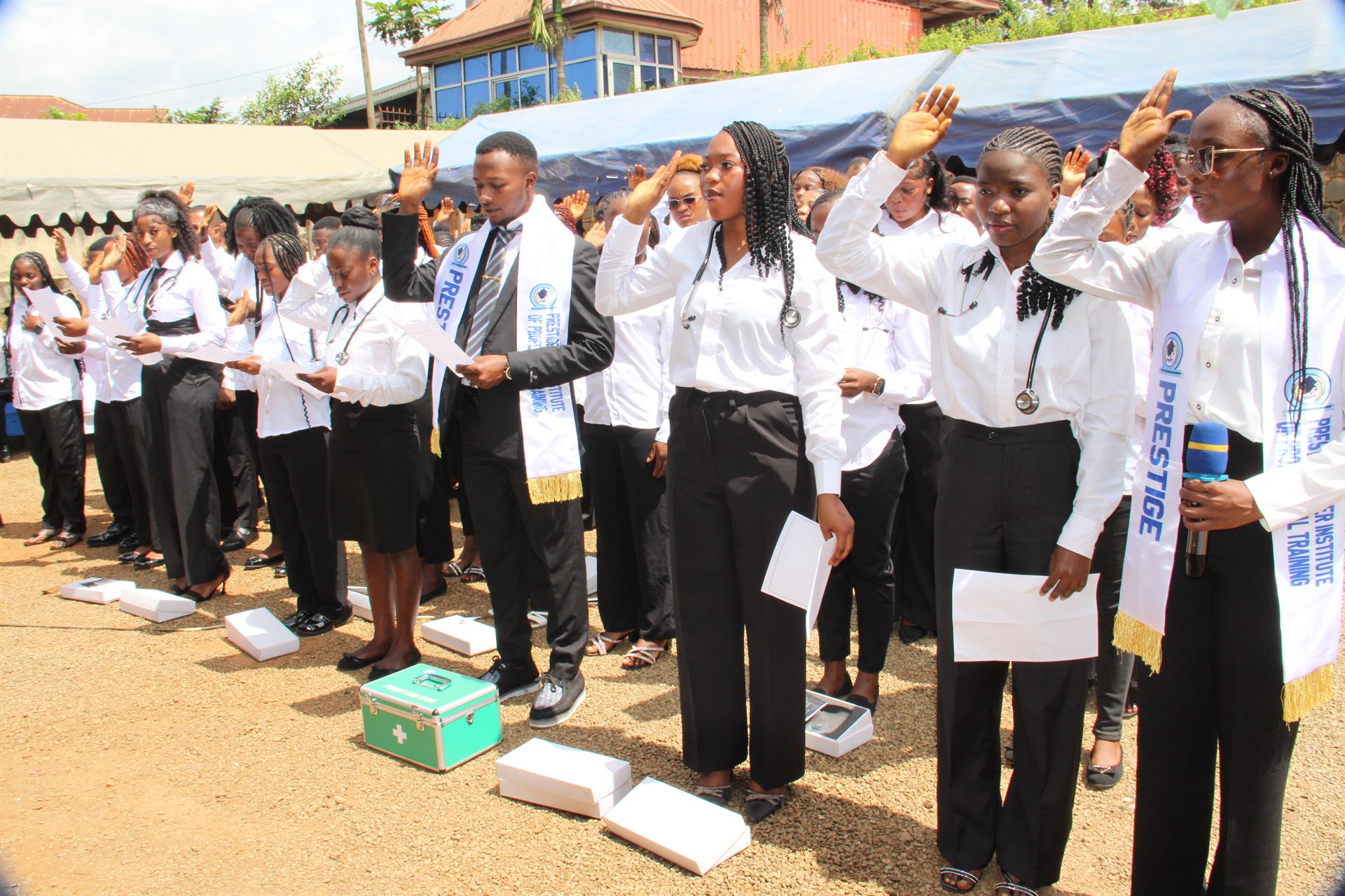Medical and Nursing students taking oath with stethoscopes